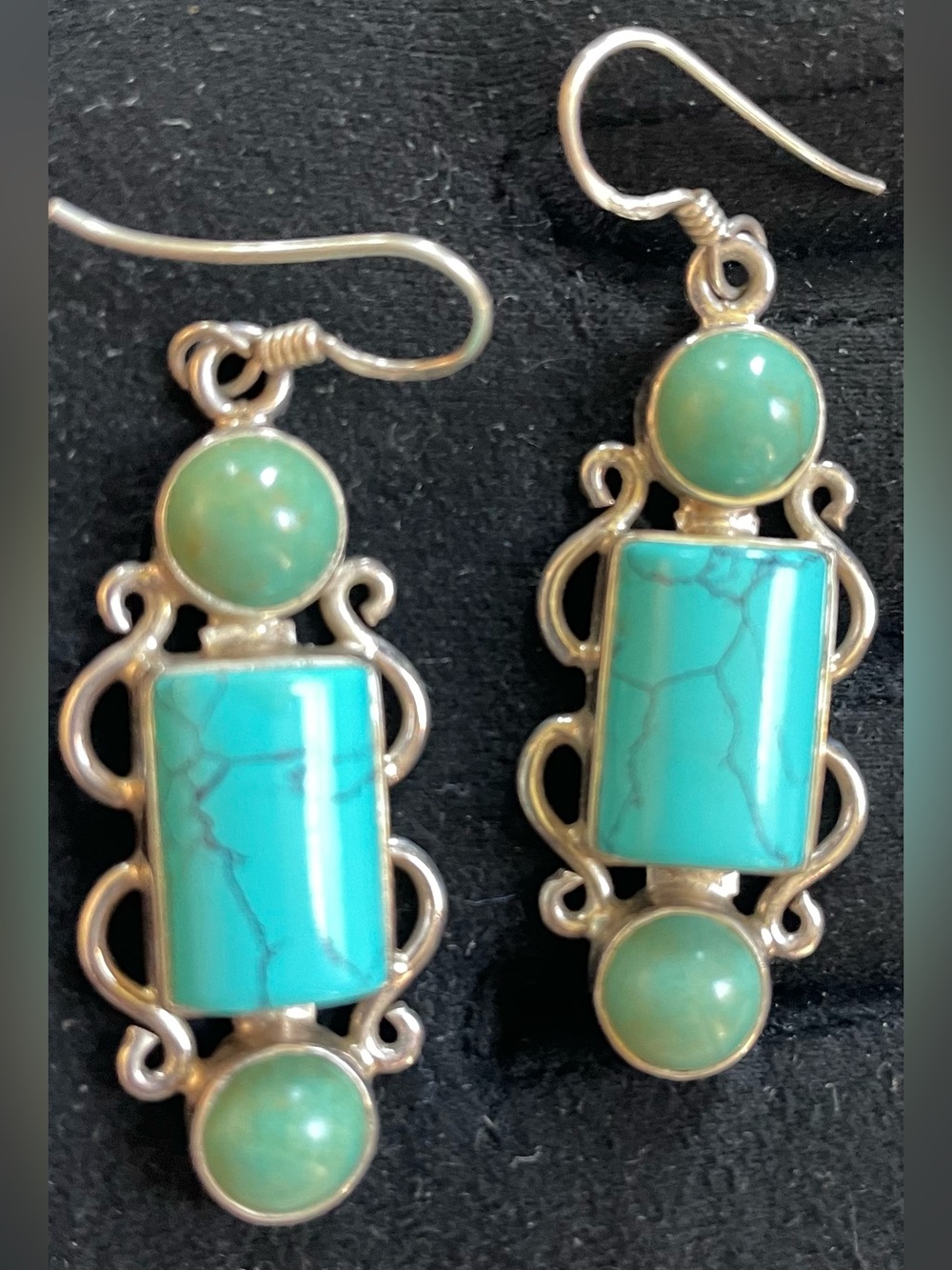 Sterling Silver Turquoise Stone Dangle Earrings